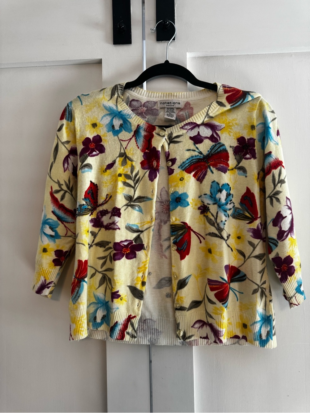 Notations Cream Floral Cardigan with Multicolor Accents